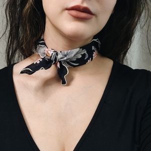 Vintage Black Floral Handkerchief/Neck Scarf